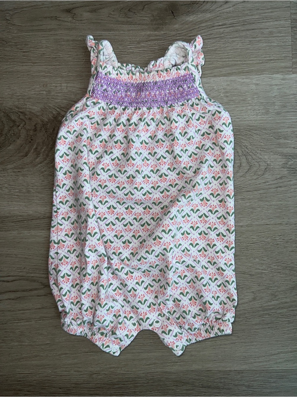 Carters Baby Girls Size 3 Months Summer Purple Green & Peach Floral Romper